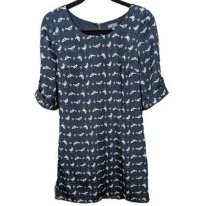 XS Women Navy Shift Dress Lily Rose Twee Bird & Paisley Print 3/4 Sleeve